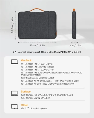 Inateck LB02006-13S Laptop Sleeve Briefcase 13", Black Gray