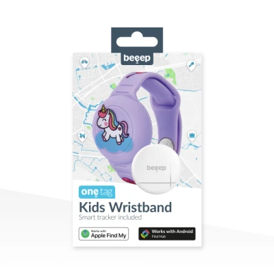 Beeep OneTag Apple Find My & Android Tracker - Kids Wristband Silicon Unicorn