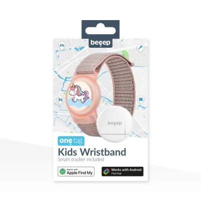 Beeep OneTag Apple Find My & Android Tracker - Kids Wristband Velcro Unicorn