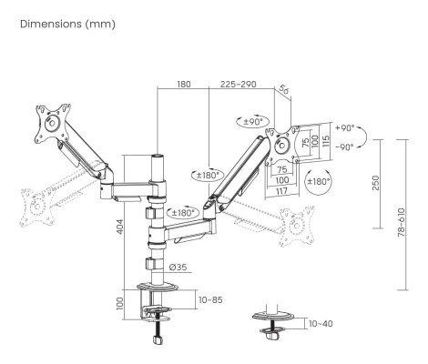 DISPLAY ACC MOUNTING ARM / 17-32" MA-DA2P-02 GEMBIRD