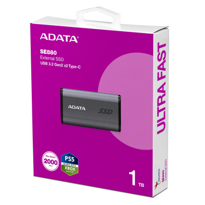 External SSD | ADATA | SE880 | 1TB | USB-C | Write speed 2000 MBytes / sec | Read speed 2000 MBytes / sec | AELI-SE880-1TCGY