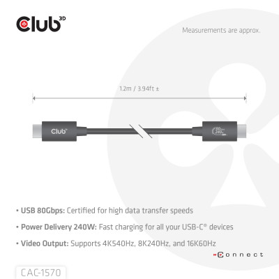 CABLE USB-C TO USB-C 1.2M / BLACK CAC-1570 CLUB3D