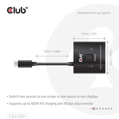 VIDEO SWITCH USB-C 2PORT / CSV-2511 CLUB3D