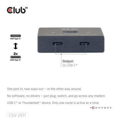 VIDEO SWITCH USB-C 2PORT / CSV-2511 CLUB3D