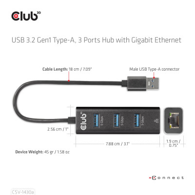 I / O HUB USB3.2 3PORT / CSV-1430A CLUB3D