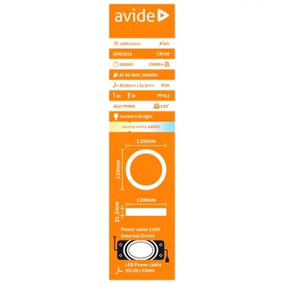 LED Накладная панель Round ALU 6W, 4000K