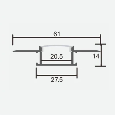 Anodized aluminum profile for 1-2 rows of LED strip HB-61X14