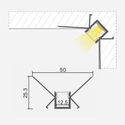 Угловой анодированный алюминиевый профиль для LED ленты HB-50X25.3
