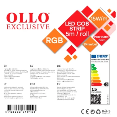 LED Strip COB RGB, IP20, 12V, 15W