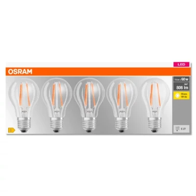 Set of filament LED bulbs (5 pcs.) E27, A60, 6W, 806Lm, 2700K