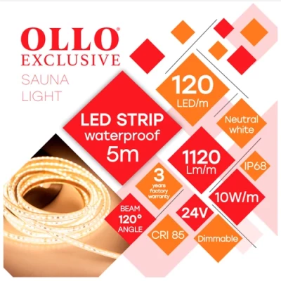 LED strip for sauna 2835, 4000K, IP68, 24V, 10W