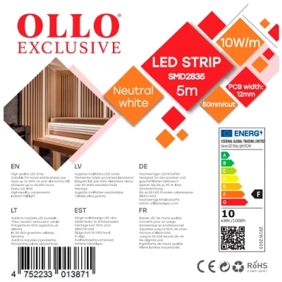 LED strip for sauna 2835, 4000K, IP68, 24V, 10W