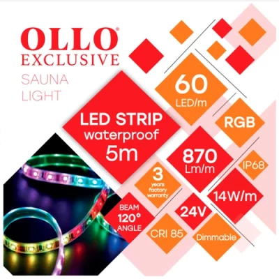 LED Lente saunai un pirtij 2835, RGB, IP68, 24V, 14W