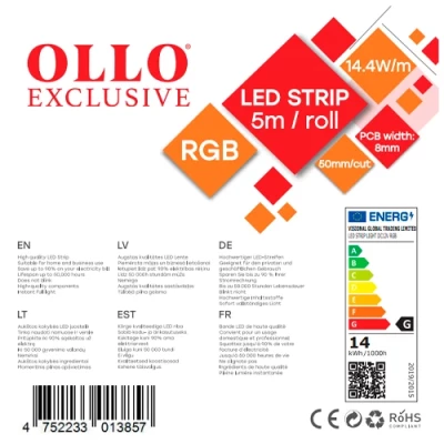 LED Strip 5050, RGB, IP20, 12V, 14.4W