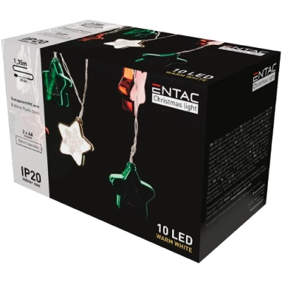 LED рождественская гирлянда - Звезды, 1,65м, 10 LED диодов, теплый белый, IP20, на батарейках