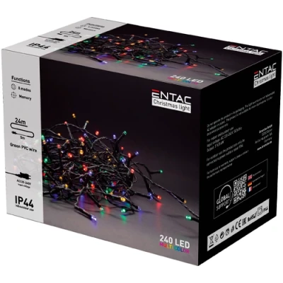 Рождественская гирлянда для помещений и улицы 24м, IP44, многоцветная, 3,6 Вт, 240 LED, 8 режимов