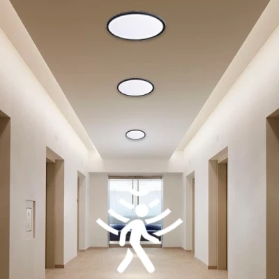 LED Ūdensizturīgs gaismeklis ar PIR kustības sensoru 32W, 3CCT, 3840Lm, IP44, Ø 400 x 25 mm