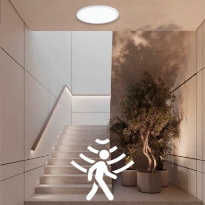 LED Ūdensizturīgs gaismeklis ar PIR kustības sensoru 40W, 3CCT, 4800Lm, IP44, Ø 500 x 27 mm