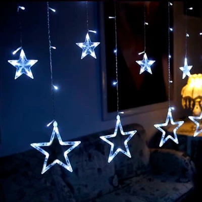 LED Christmas string - curtains with stars, cold white, 31V, IP44, 144LED