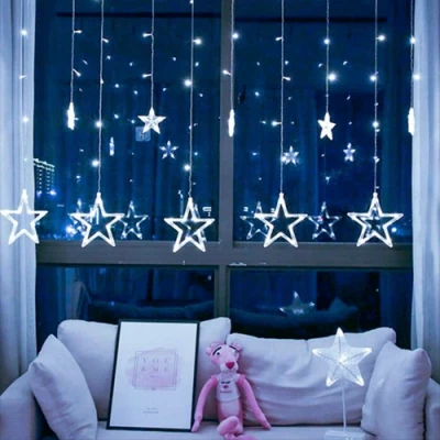 LED Christmas string - curtains with stars, cold white, 31V, IP44, 144LED