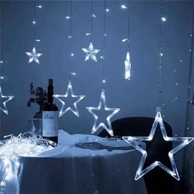 LED Christmas string - curtains with stars, cold white, 31V, IP44, 144LED