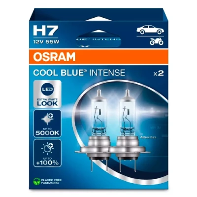 Halogen H7 bulbs, 55W, 12V, up to 5000K, COOL BLUE INTENSE (NEXT GEN) series