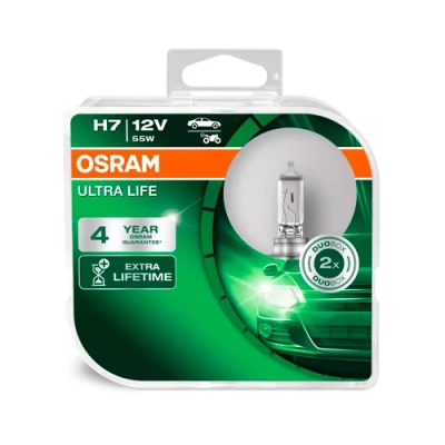 Halogen bulbs H7, 55W, 12V, 1500Lm, ULTRA LIFE series