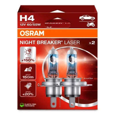 Halogen bulbs H4, 60/55W, 12V, 3900K, NIGHT BREAKER LASER series