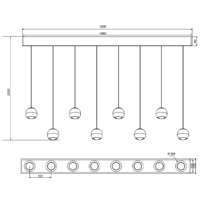 Подвесной светильник ORBIT, 8x8W, 8x960lm, 2300+3000+4000K