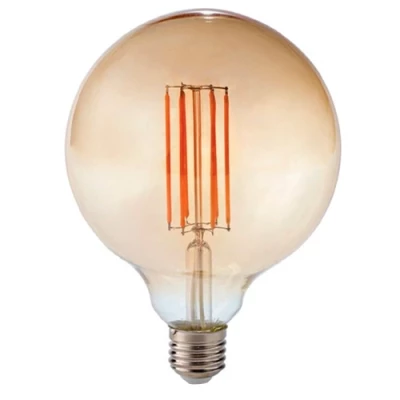 LED Dimmable filament bulb E27, G125, 12W, 1320lm, 3000K, 360°, amber