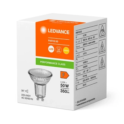 LED bulb GU10 4,3W, 3000K, 350lm, 36°