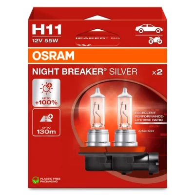 Halogēna spuldzes H11, 12V, 55W, 3200K, NIGHT BREAKER SILVER sērija