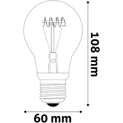 LED bulb filament, E27, A60, 1W, 400Lm, 2700K, 120°