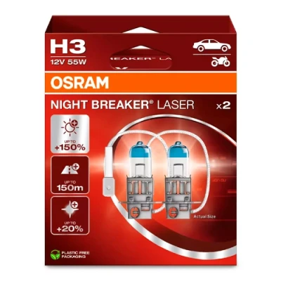 Halogen bulbs H3, 55W, 12V, 1450Lm, NIGHT BREAKER LASER series