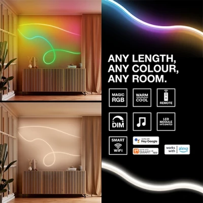 Smart LED neon strip with remote 3m, 4.6W/m, RGBTW, IP44