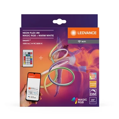 Smart LED neon strip with remote 3m, 4.6W/m, RGBTW, IP44