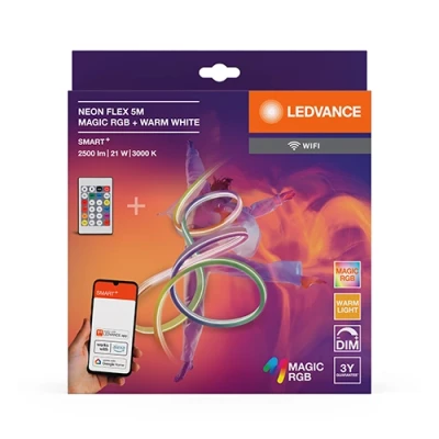 Viedā neona LED lente ar pulti 5m, 4.2W/m, RGBTW, IP44