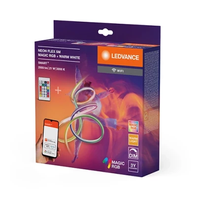 Viedā neona LED lente ar pulti 5m, 4.2W/m, RGBTW, IP44