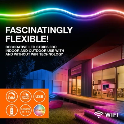 Neon LED strip with remote 3m, 5W/m, RGB, IP44