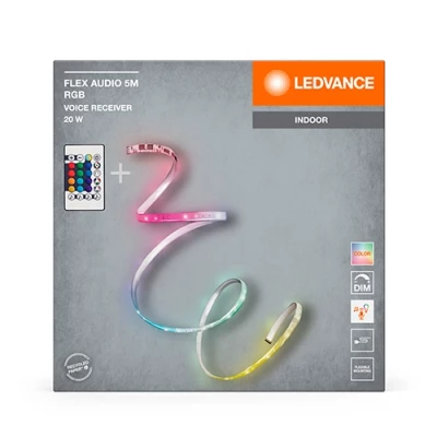 LED COB strip with remote control and audio receiver 5m, 4W/m, RGB+WW, IP20