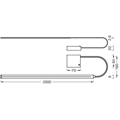 LED strip on batteries, 2m, 3.3W, 3000K, IP20