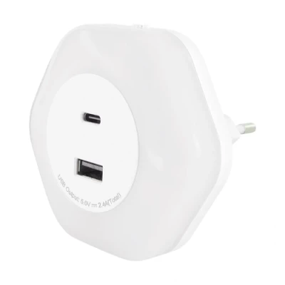 LED Night Light for Socket with USB Type-A and Type-C Sockets, 0.3W, 4000K, 30Lm, OZIL