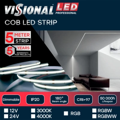 LED strip COB, RGBW, IP20, 24V, 19W, Professional