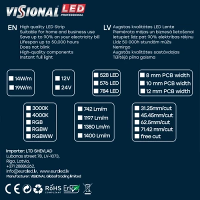 LED strip COB, RGBWW, IP20, 24V, 19W, Professional