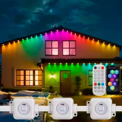 Āra gaismas virtene karnīzes un fasādes apgaismojums, RGBIC, 15m, 30 gaismas, IP67