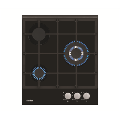 Simfer | Hob | H4.305.HGSSP | Gas on glass | Number of burners / cooking zones 3 | Rotary knobs | Black