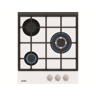 Simfer | Hob | H4.305.HGSBB | Gas on glass | Number of burners / cooking zones 3 | Rotary knobs | White