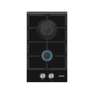 Simfer | Hob | H3.201.TGRSP | Gas on glass | Number of burners / cooking zones 2 | Rotary knobs | Black