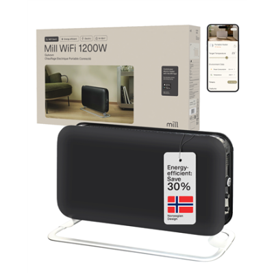 Mill CO1200WIFI3BLACK GEN3 Convection Heater, 1200W, Steel fronts, LED display, Black | Mill | Heater | CO1200WIFI3BLACK GEN3 | Convection Heater | 1200 W | Black