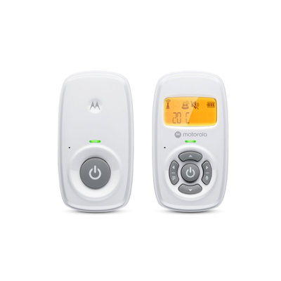 Motorola | Audio Baby Monitor | AM24 | 1.5” LCD black and white display with orange backlight; 1.5” LCD black and white display with orange backlight; Connect one baby unit to two parent units to monitor from different rooms; Rechargeable portable p